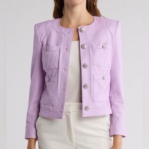 NWT Veronica Beard Ozuna Faux Leather Jacket Barely Orchid Lilac Purple Size 12